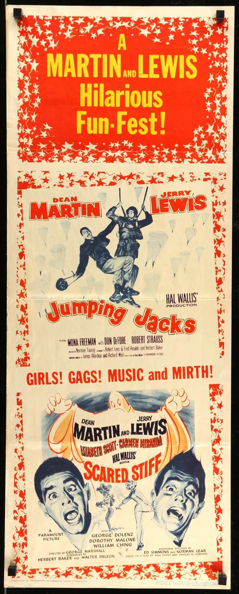Jumping Jacks (1952) / Scared Stiff (1953) original movie poster for sale at Original Film Art - Vintage Movie Posters