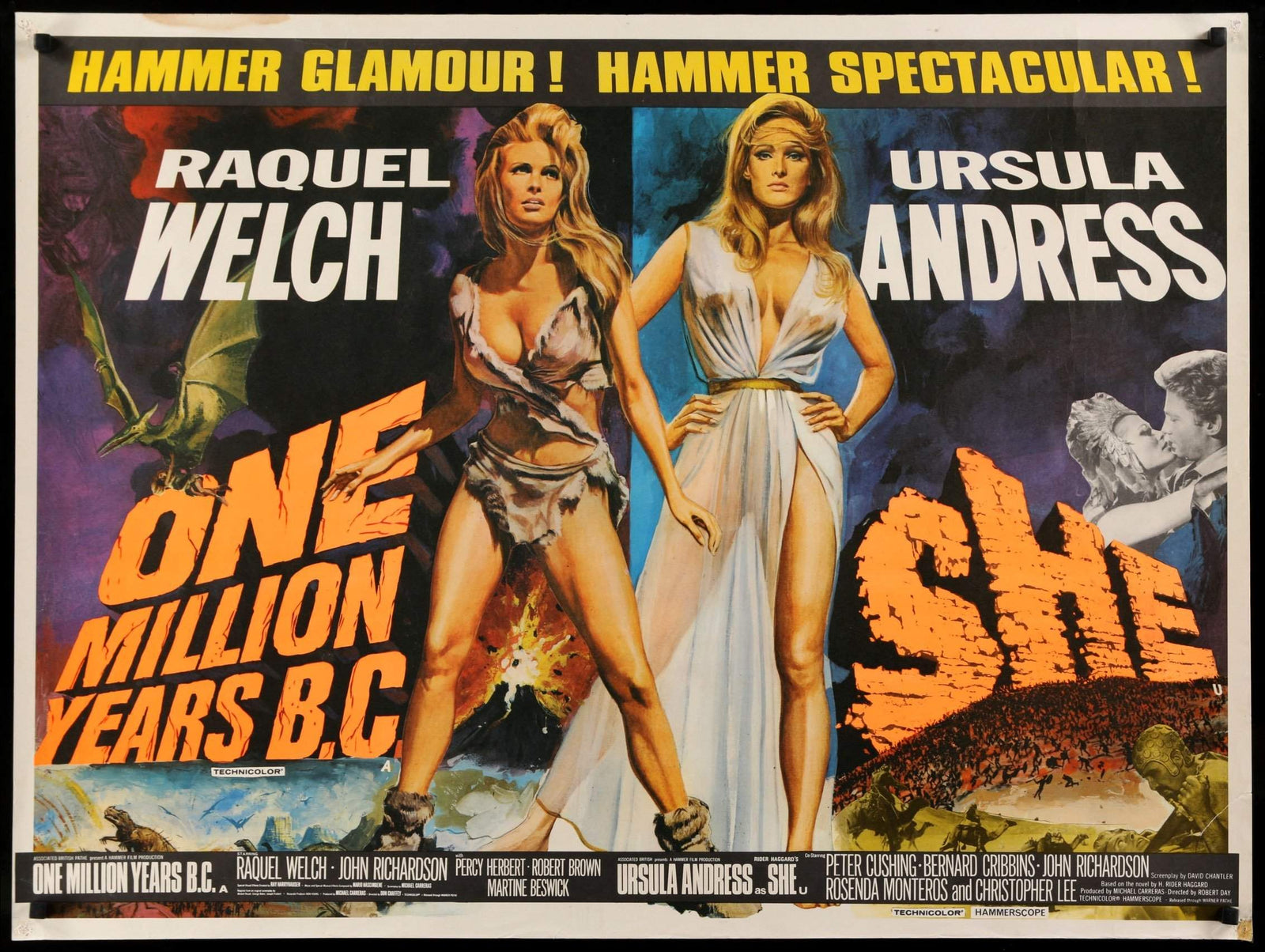 One Million Years B.C. (1966) / She (1965) original movie poster for sale at Original Film Art - Vintage Movie Posters